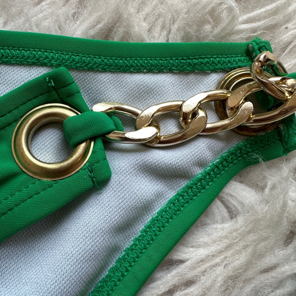 Emerald green bikini. Gold accents. Size Large runs small. New without tags. - Picture 8 of 13